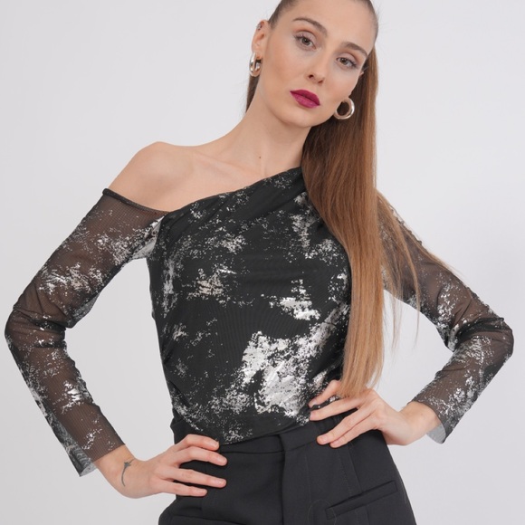 Minark Long Sleeve Asymmetrical Neck Top - Picture 3 of 4